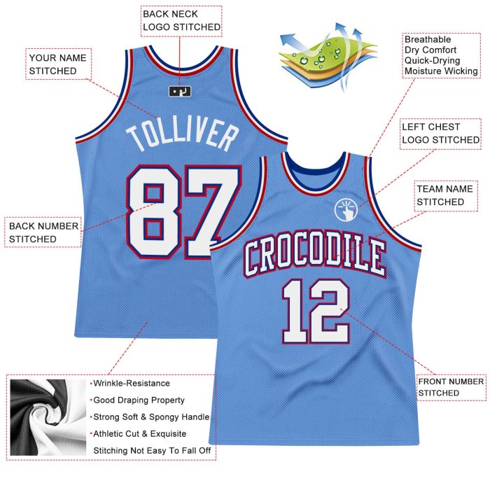 Light Blue White Royal Red Basketball Jersey - Custom Authentic Throwback Style Custom Light Blue White Royal-Red Authentic - Image 2