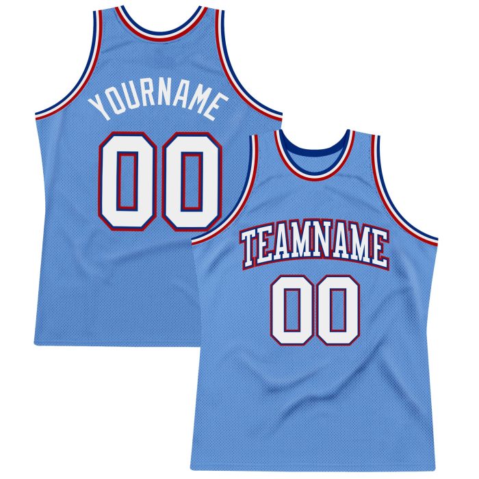 Light Blue White Royal Red Basketball Jersey - Custom Authentic Throwback Style Custom Light Blue White Royal-Red Authentic - Image 1