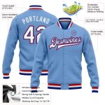 Custom Bomber Varsity Letterman Jacket Light Blue White Royal Red Full-Snap Custom Light Blue White Royal-Red Bomber Full-Snap - Image 3