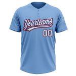 Light Blue White Royal Red Two-Button Unisex Softball Jersey - Customizable Design for Teams and Fans Custom Light Blue White - Image 2