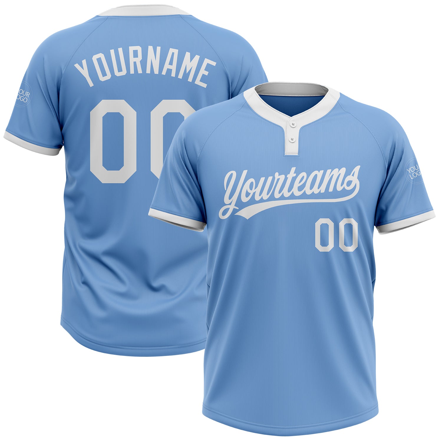 Light Blue White Two-Button Unisex Softball Jersey - Custom Athletic Wear Custom Light Blue White Two-Button Unisex Softball
