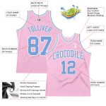 Custom Light Pink Blue-White Basketball Jersey Authentic Throwback Design Custom Light Pink Light Blue-White Authentic Throwback - Image 2