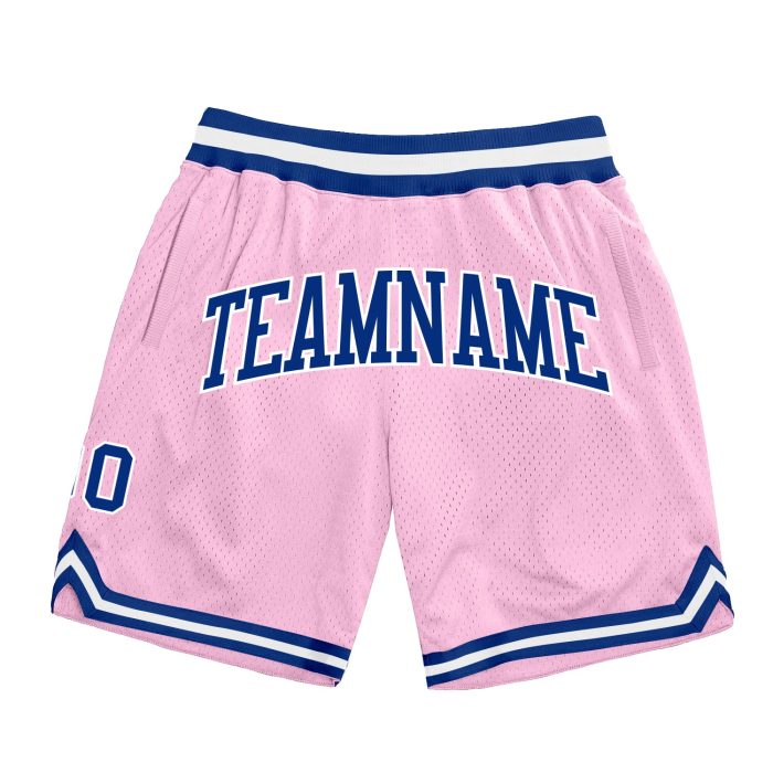 Light Pink Royal-White Throwback Basketball Shorts - Custom Authentic Design Custom Light Pink Royal-White Authentic Throwback - Image 1