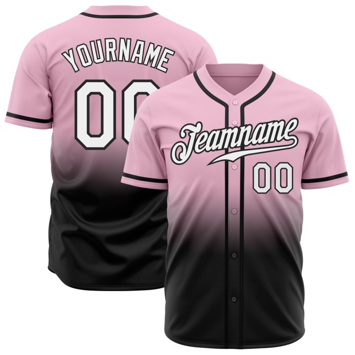 Light Pink Black White Authentic Fade Fashion Baseball Jersey - Custom Design Custom Light Pink White-Black Authentic Fade - Image 1