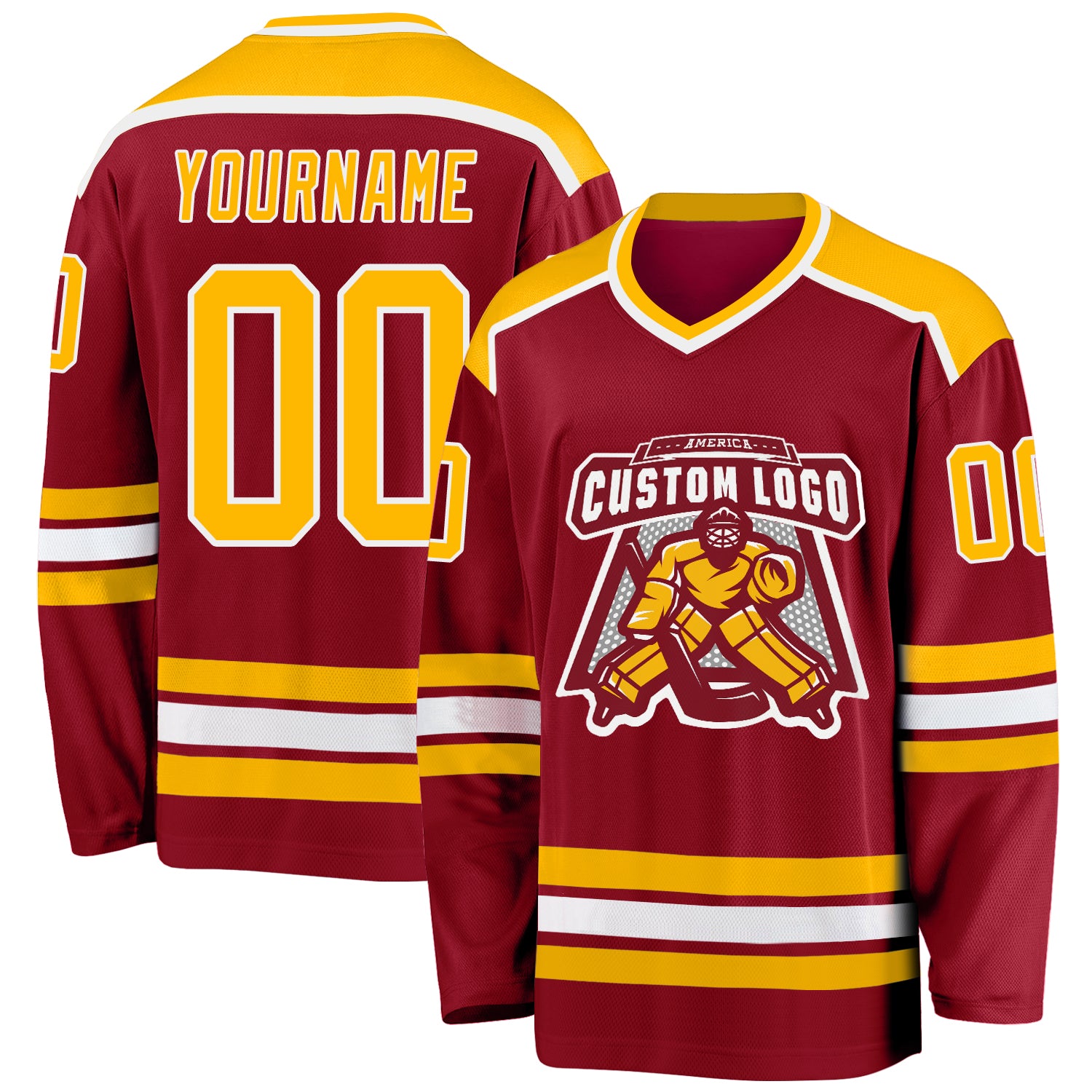 Custom Maroon and Gold Adult Hockey Jersey - Personalized White Team Jersey Custom Maroon Gold-White Hockey Jersey