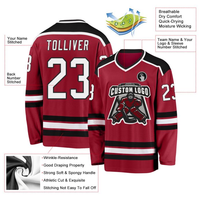 Custom Maroon and Black Hockey Jersey for Men, Women, Kids - Personalized Sports Apparel Custom Maroon White-Black Hockey - Image 3