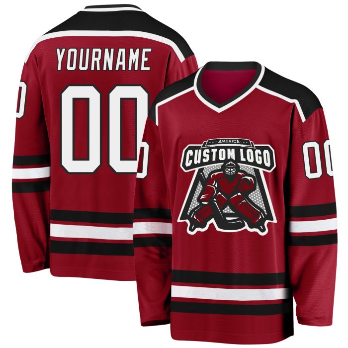 Custom Maroon and Black Hockey Jersey for Men, Women, Kids - Personalized Sports Apparel Custom Maroon White-Black Hockey - Image 1