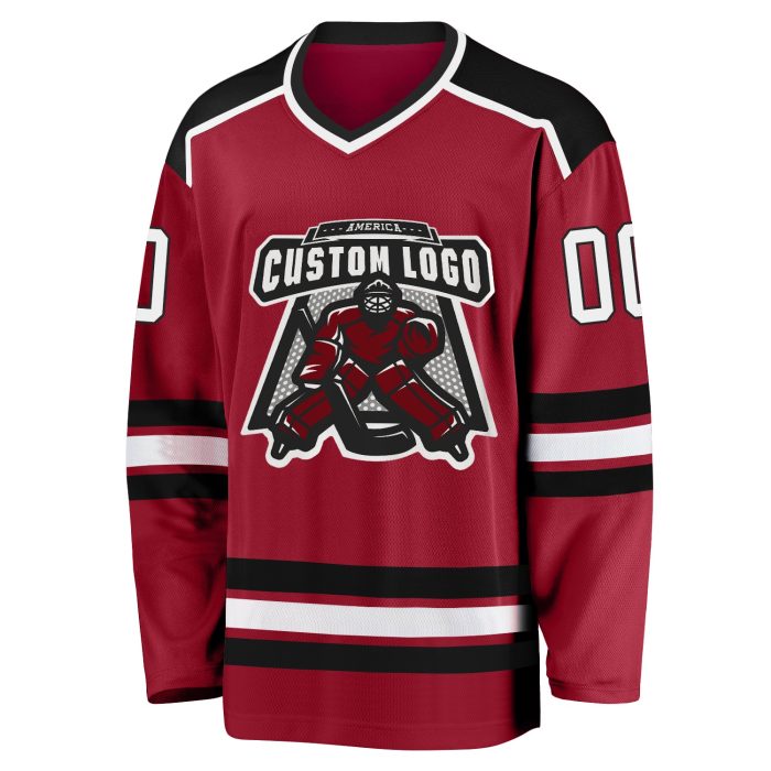 Custom Maroon and Black Hockey Jersey for Men, Women, Kids - Personalized Sports Apparel Custom Maroon White-Black Hockey - Image 2