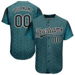 Midnight Green 3D Pattern Baseball Jersey - Custom Black and White Design Authentic Jersey Custom Midnight Green Black-White