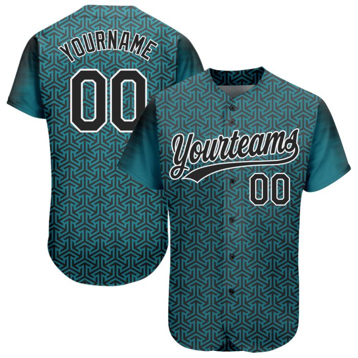 Midnight Green 3D Pattern Baseball Jersey - Custom Black and White Design Authentic Jersey Custom Midnight Green Black-White - Image 1