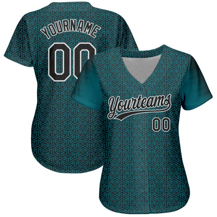 Midnight Green 3D Pattern Baseball Jersey - Custom Black and White Design Authentic Jersey Custom Midnight Green Black-White - Image 2