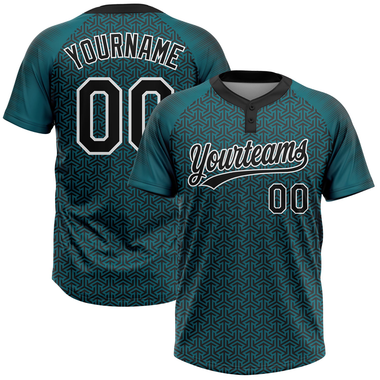 Midnight Green Two-Button Unisex Softball Jersey Black-White Custom Design Custom Midnight Green Black-White Two-Button Unisex