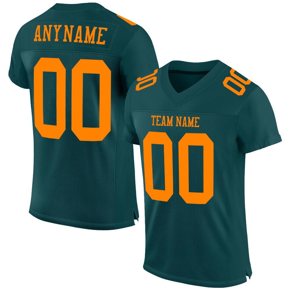Midnight Green Blaze Orange Custom Mesh Football Jersey Authentic Custom Midnight Green Blaze Orange Mesh Authentic Football