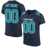 Custom Aqua Navy Football Jersey - Authentic Mesh Design, Personalized Style Custom Navy Aqua-White Mesh Authentic Football