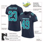 Custom Aqua Navy Football Jersey - Authentic Mesh Design, Personalized Style Custom Navy Aqua-White Mesh Authentic Football - Image 2