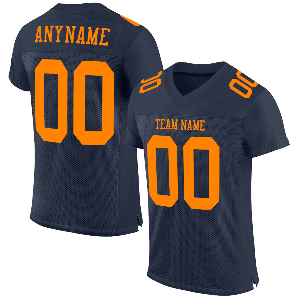 Custom Navy Orange Mesh Authentic Football Jersey for Men and Women Custom Navy Blaze Orange Mesh Authentic Football Jersey