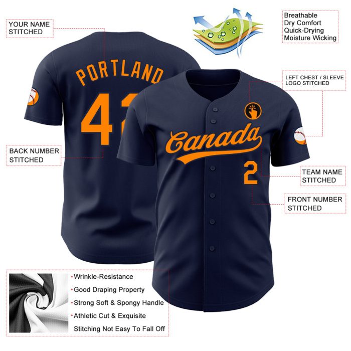 Navy Blaze Orange Custom Authentic Baseball Jersey for Men and Women Custom Navy Blaze Orange-Navy Authentic Baseball Jersey - Image 3