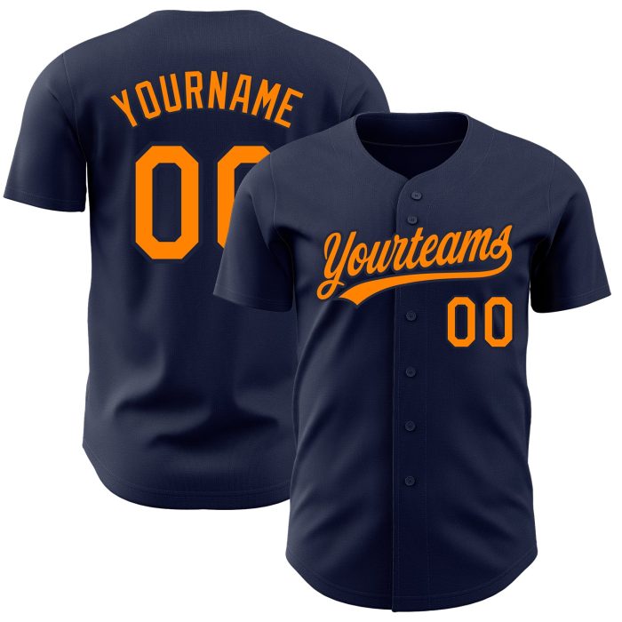 Navy Blaze Orange Custom Authentic Baseball Jersey for Men and Women Custom Navy Blaze Orange-Navy Authentic Baseball Jersey - Image 1