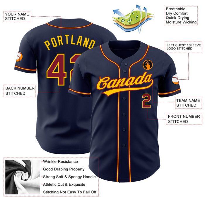 Custom Navy Crimson Gold Baseball Jersey - Authentic Sports Apparel Custom Navy Crimson-Gold Authentic Baseball Jersey - Image 3