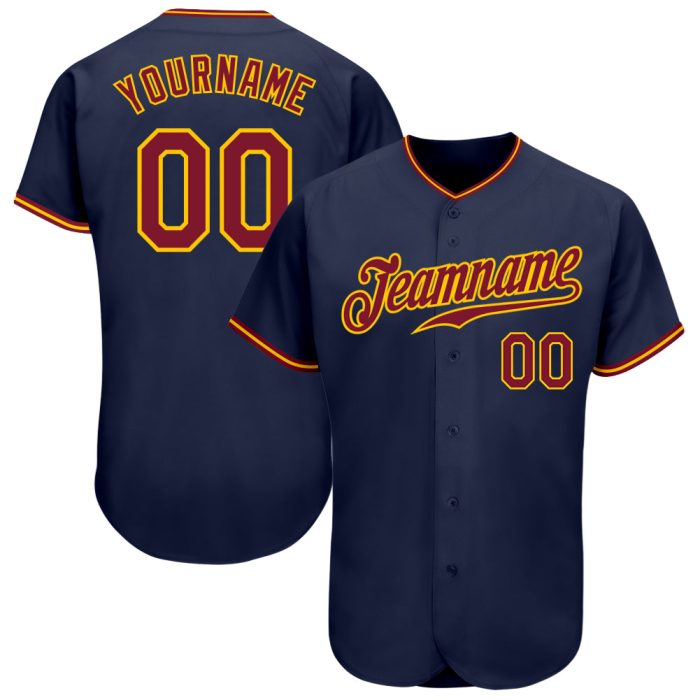 Custom Navy Crimson Gold Baseball Jersey Authentic Style 7539 Custom Navy Crimson-Gold Authentic Baseball Jersey Style 7539 - Image 1