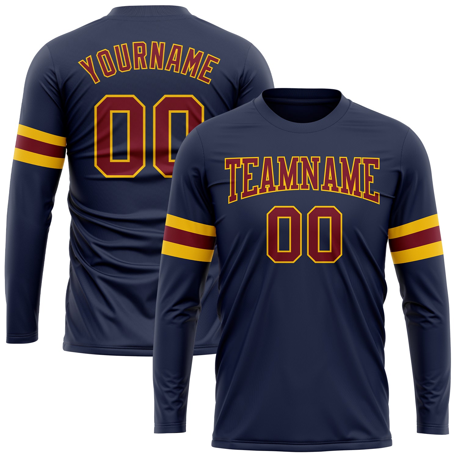 Navy Crimson-Gold Performance Long Sleeve T-Shirt - Custom Salute to Service Custom Navy Crimson-Gold Long Sleeve Performance