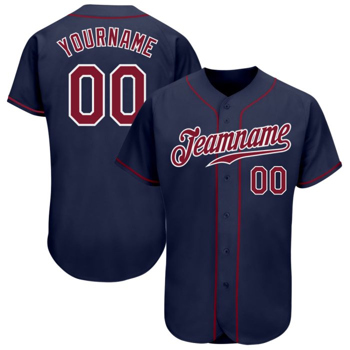 Custom Baseball Jersey - Navy Red White Authentic Team Jersey Custom Navy Crimson-White Authentic Baseball Jersey - Image 1