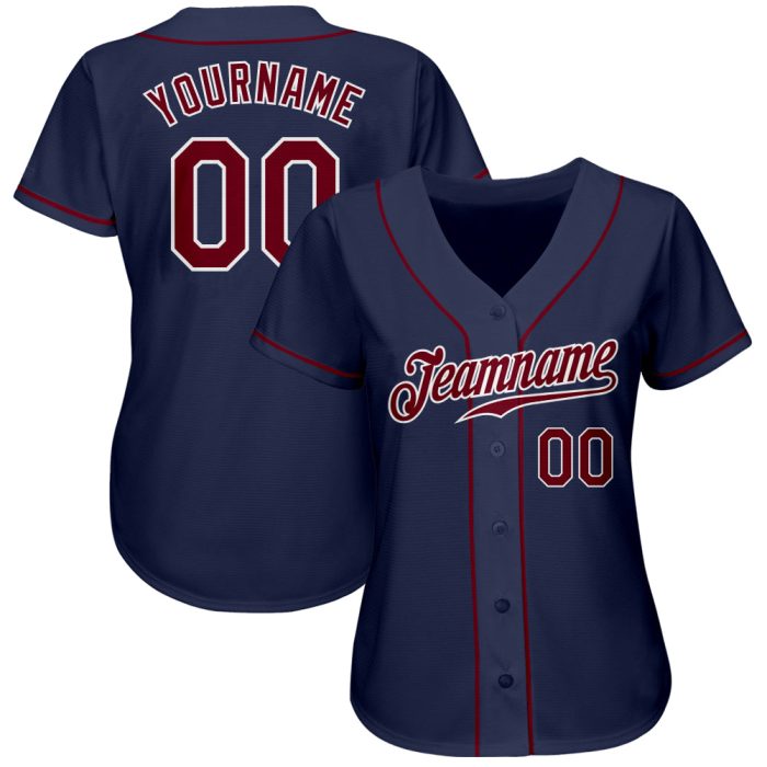 Custom Baseball Jersey - Navy Red White Authentic Team Jersey Custom Navy Crimson-White Authentic Baseball Jersey - Image 2