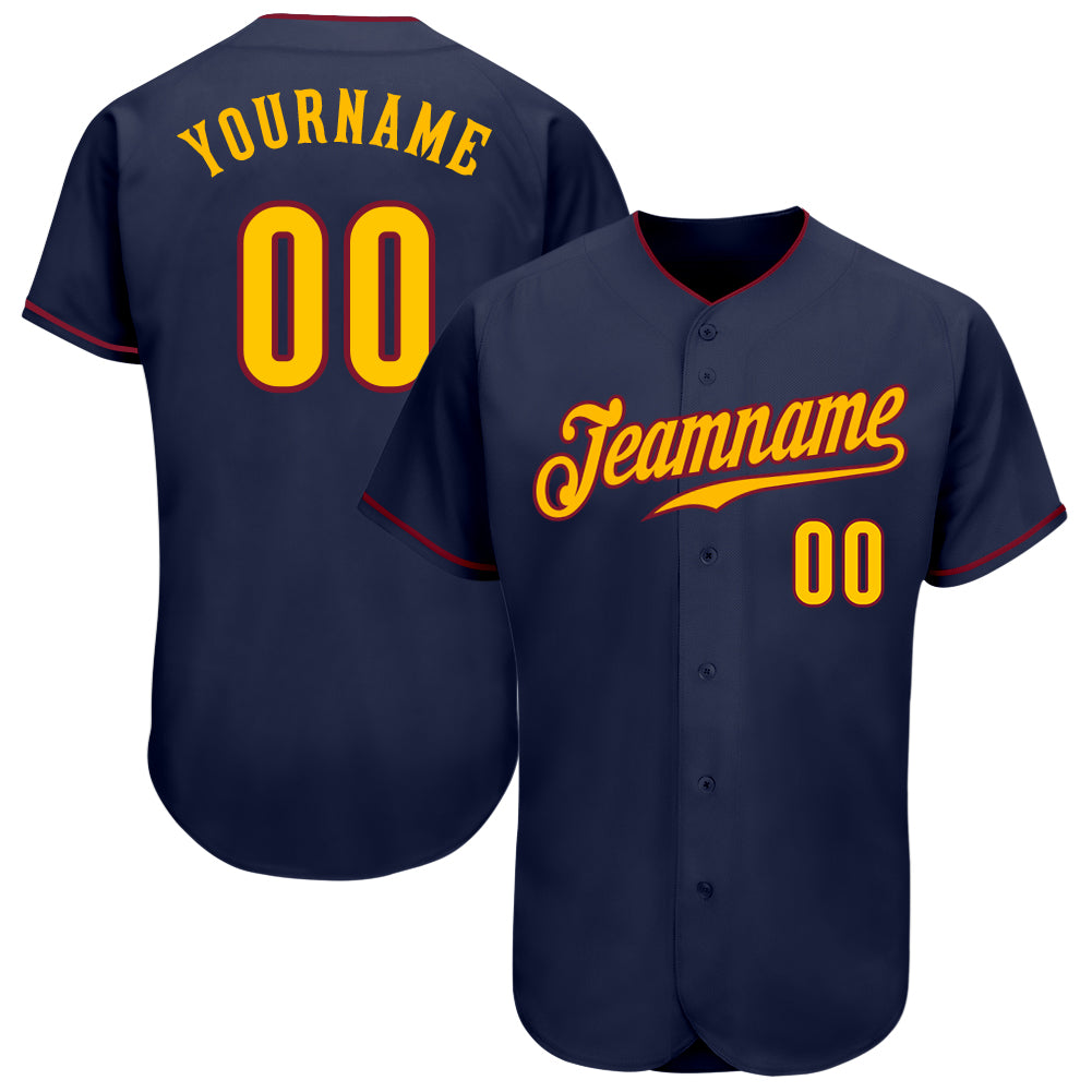 Custom Navy Gold Crimson Baseball Jersey, Authentic Style 9127 Custom Navy Gold-Crimson Authentic Baseball Jersey Style 9127