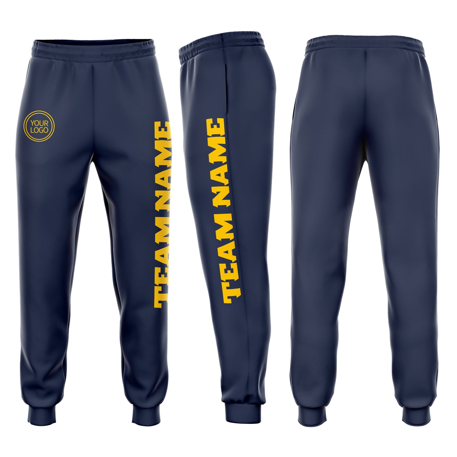 Custom Navy Gold Fleece Jogger Sweatpants Custom Navy Gold Fleece Jogger Sweatpants for Men - Comfortable Athletic Trousers Custom Navy Gold Fleece Jogger Sweatpants - Image 1