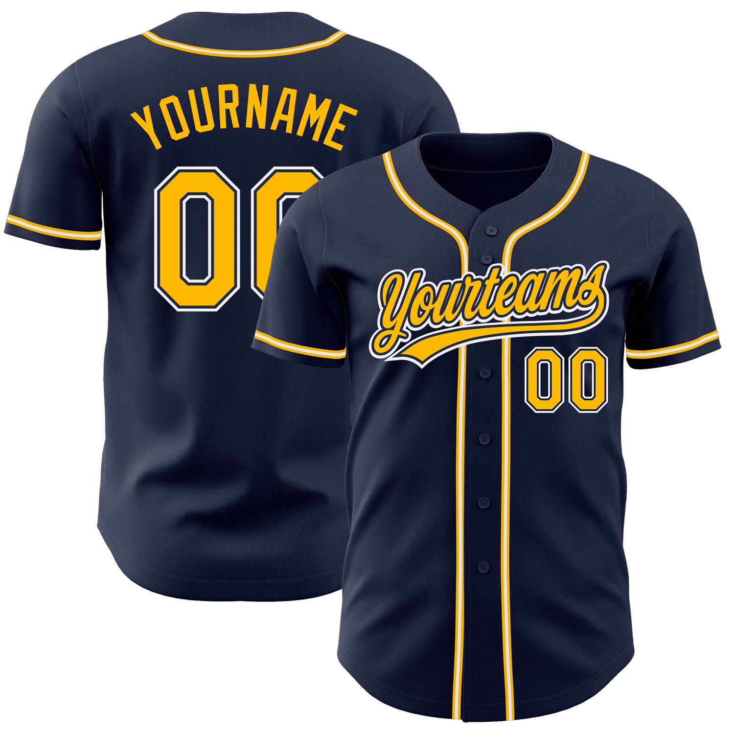 Custom Navy Gold White Baseball Jersey - Authentic Personalized Sports Apparel Custom Navy Gold-White Authentic Baseball