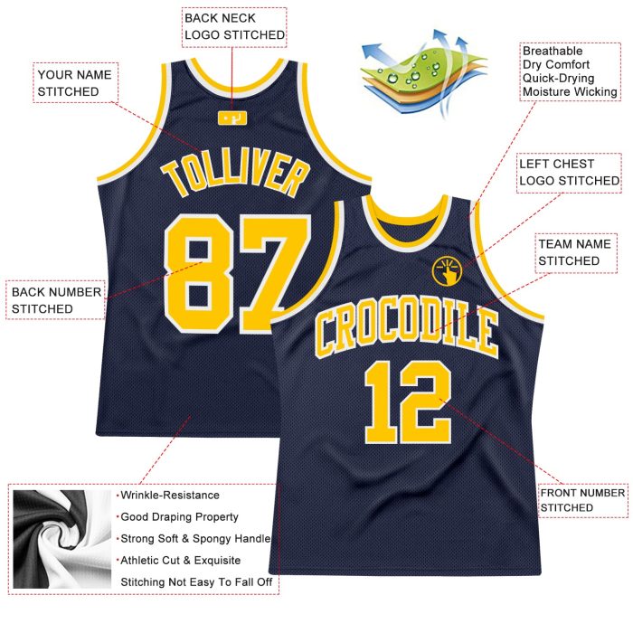 Custom Navy Gold White Basketball Jersey Authentic Throwback Design Custom Navy Gold-White Authentic Throwback Basketball - Image 2