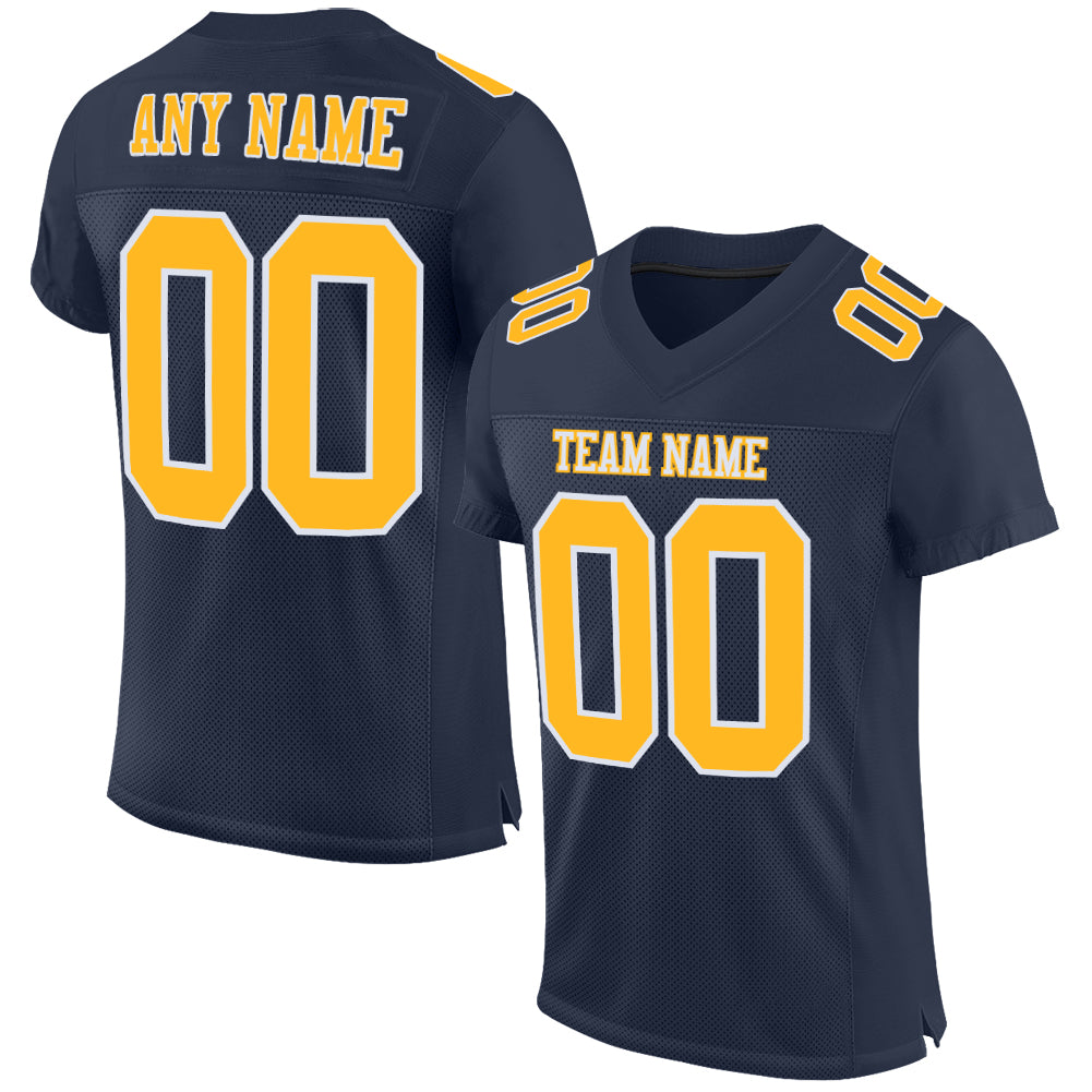 Navy Gold White Custom Authentic Football Jersey - Mesh Design for Comfort Custom Navy Gold-White Mesh Authentic Football