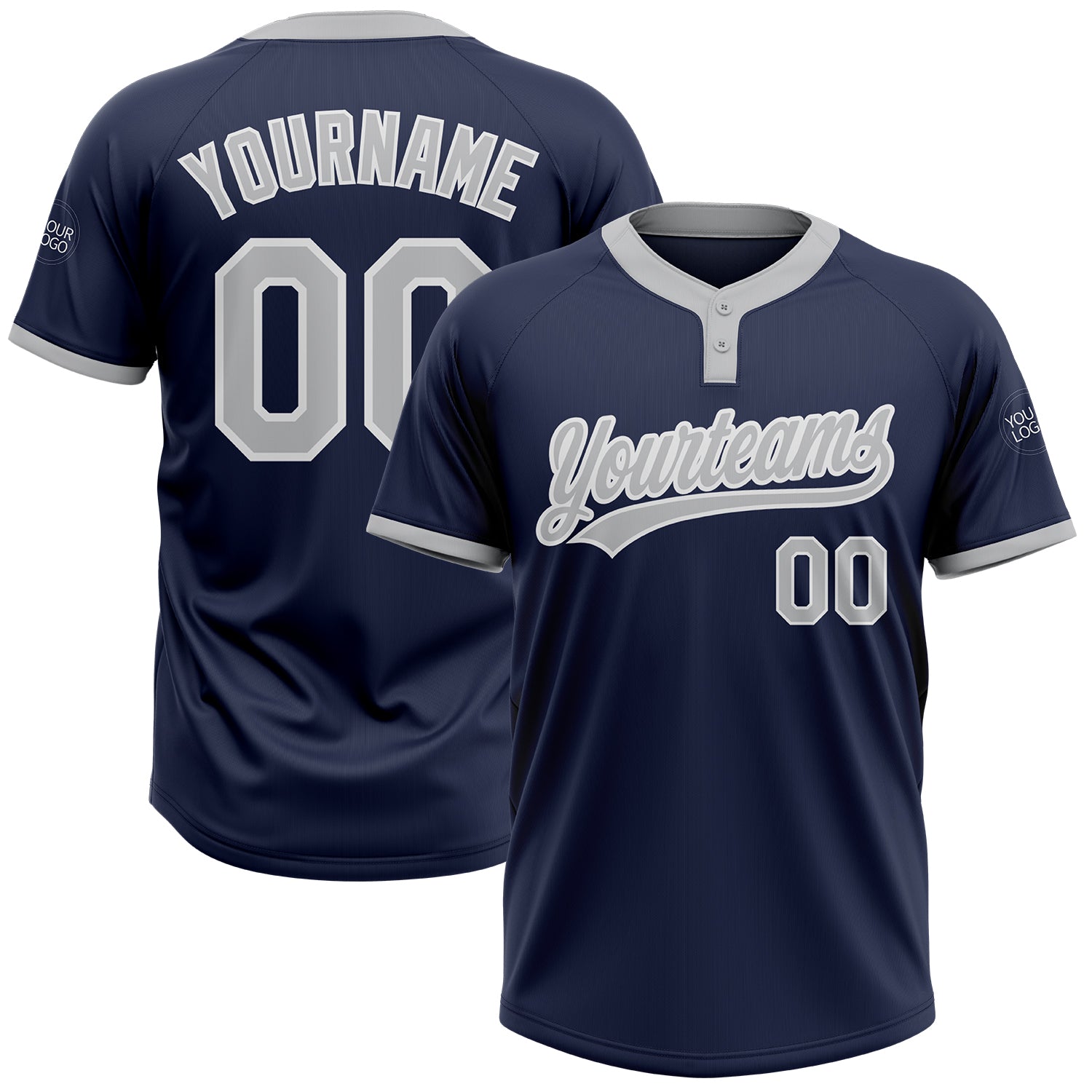 Custom Navy Gray White Two-Button Unisex Softball Jersey for Teams and Fans Custom Navy Gray-White Two-Button Unisex Softball
