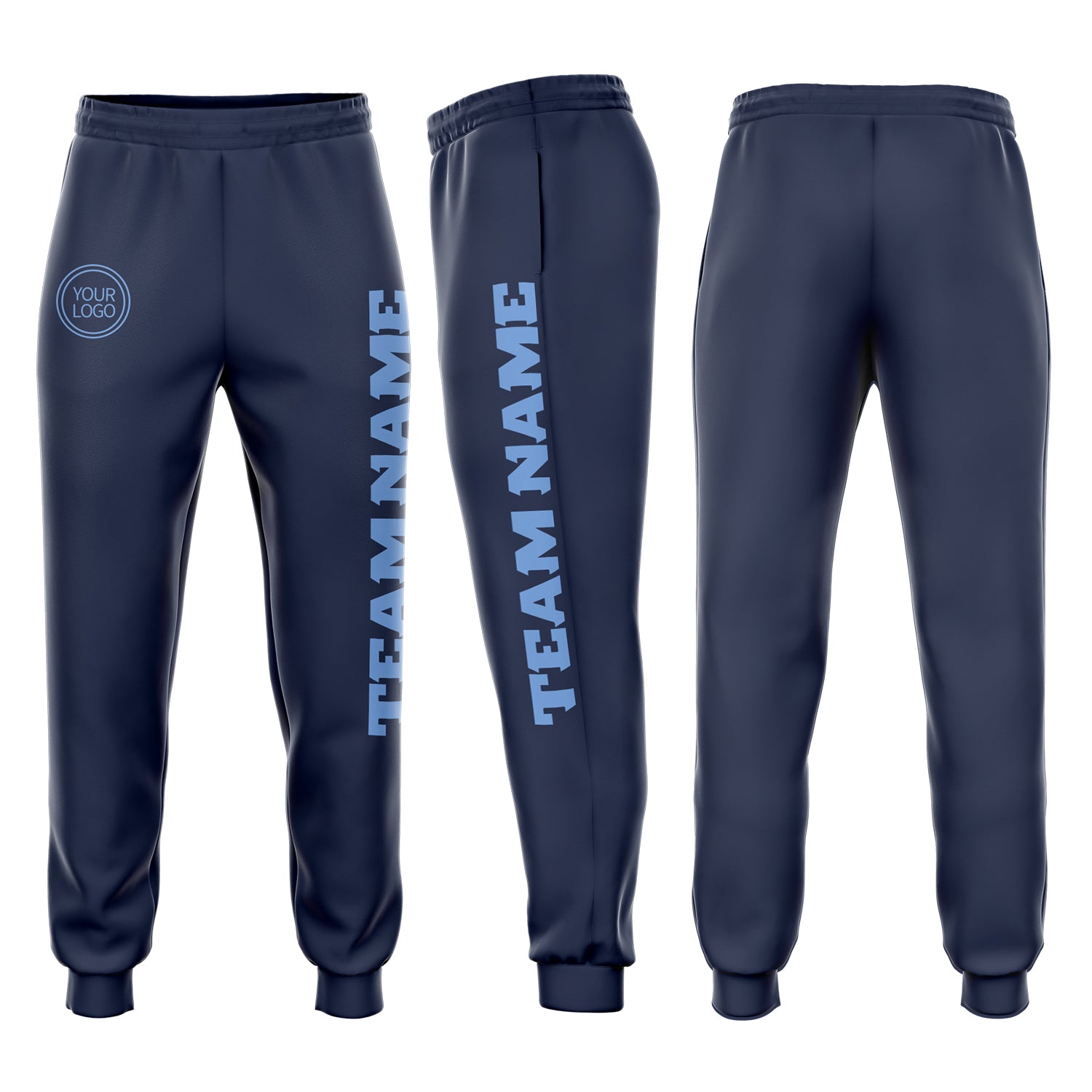 Custom Navy Blue Light Fleece Joggers for Men | Comfortable Sweatpants Custom Navy Light Blue Fleece Jogger Sweatpants