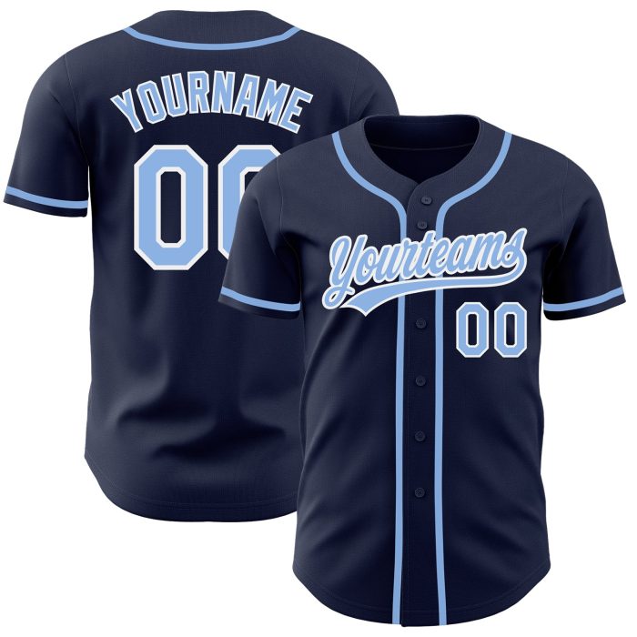Custom Navy Light Blue White Baseball Jersey - Authentic Style 7263 Custom Navy Light Blue-White Authentic Baseball Jersey - Image 1