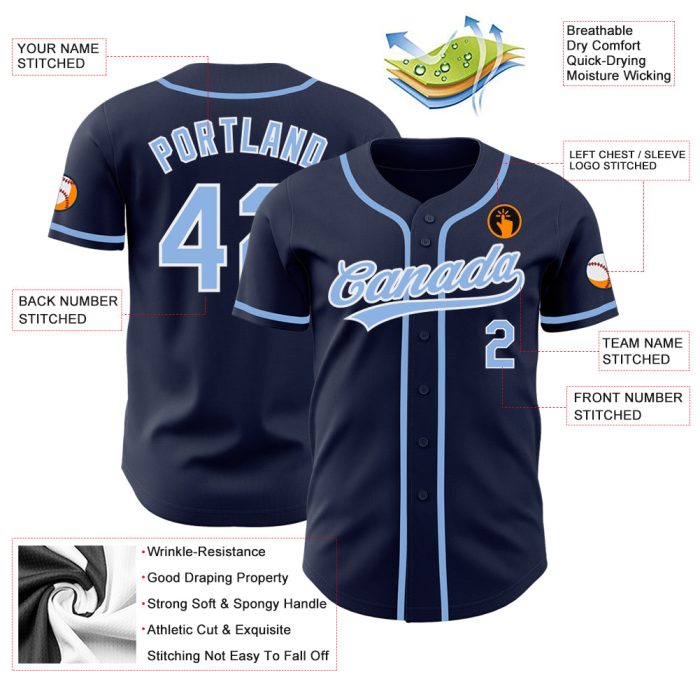 Custom Navy Light Blue White Baseball Jersey - Authentic Style 7263 Custom Navy Light Blue-White Authentic Baseball Jersey - Image 3