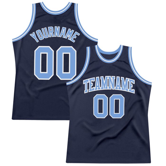Custom Basketball Jersey - Authentic Throwback in Navy, Light Blue & White Custom Navy Light Blue-White Authentic Throwback - Image 1