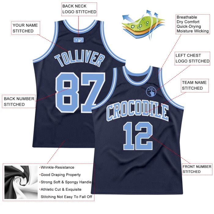 Custom Basketball Jersey - Authentic Throwback in Navy, Light Blue & White Custom Navy Light Blue-White Authentic Throwback - Image 2
