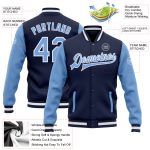 Custom Two Tone Varsity Letterman Bomber Jacket Navy Light Blue White Full-Snap Custom Navy Light Blue-White Bomber Full-Snap - Image 3