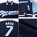 Custom Two Tone Varsity Letterman Bomber Jacket Navy Light Blue White Full-Snap Custom Navy Light Blue-White Bomber Full-Snap - Image 2
