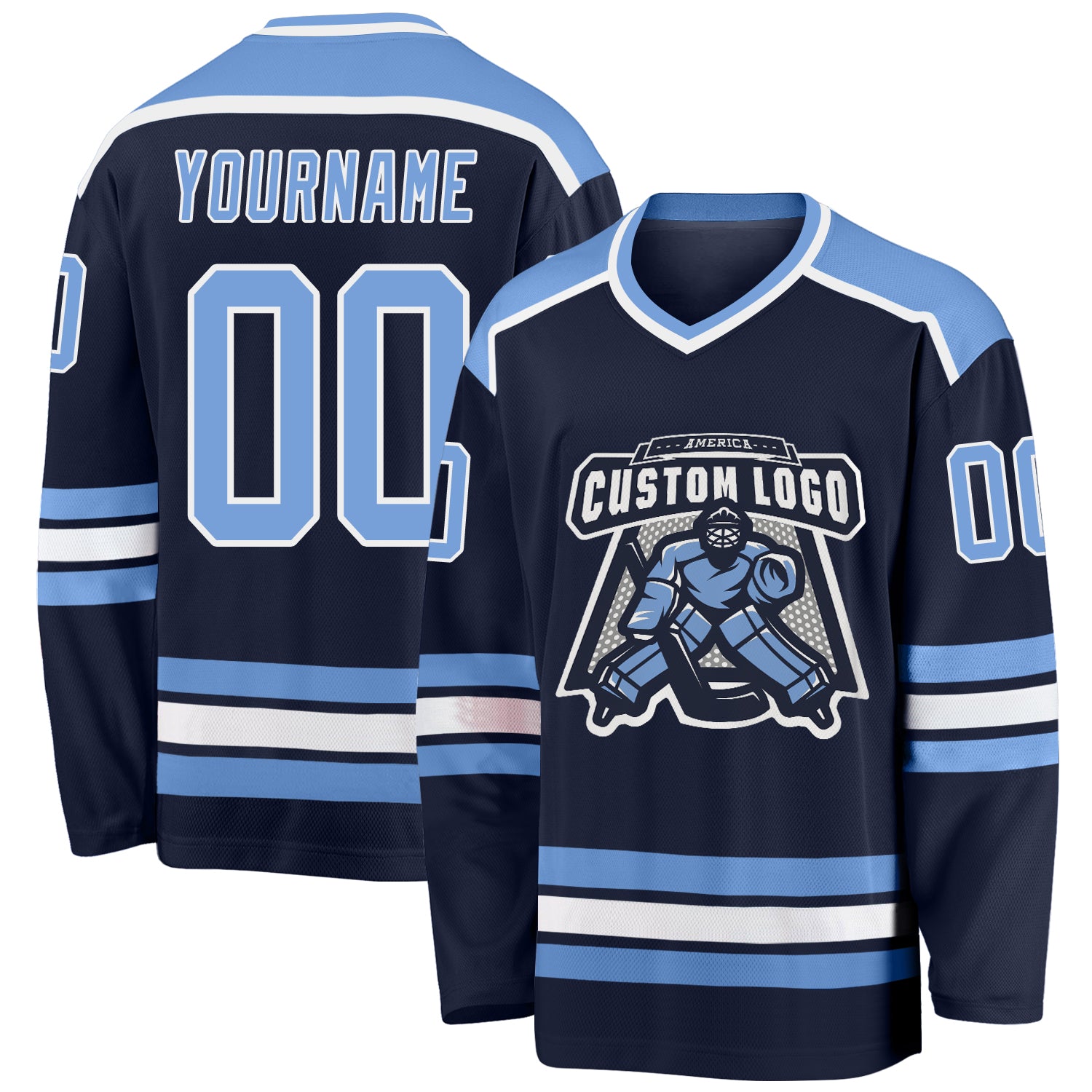 Custom Navy Light Blue White Hockey Jersey - Personalized Team Sports Apparel Custom Navy Light Blue-White Hockey Jersey