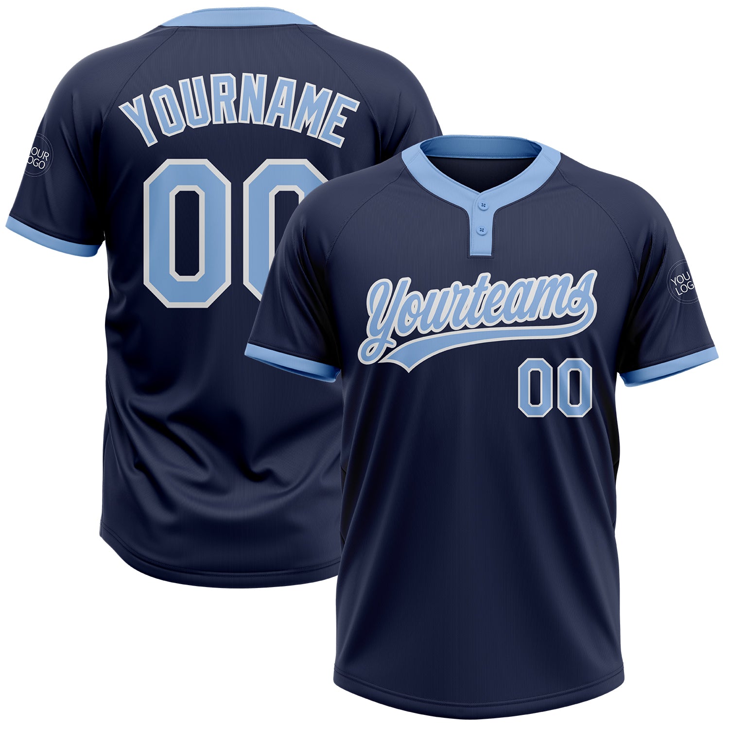 Custom Navy Light Blue White Unisex Softball Jersey - Two-Button Design, Soft Fabric, Perfect for Team Sports Custom Navy