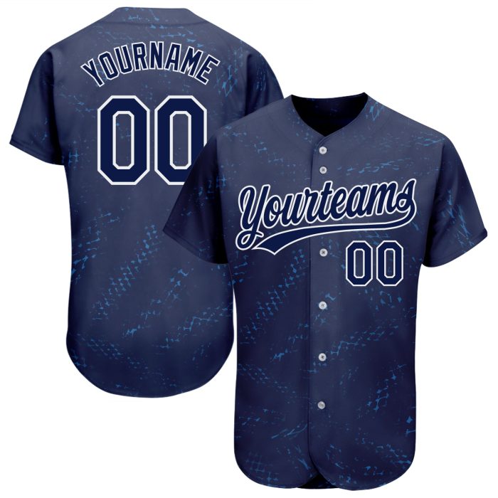 Custom Navy-Black 3D Pattern Authentic Baseball Jersey for Men Custom Navy Navy-Black 3D Pattern Design Authentic Baseball - Image 1