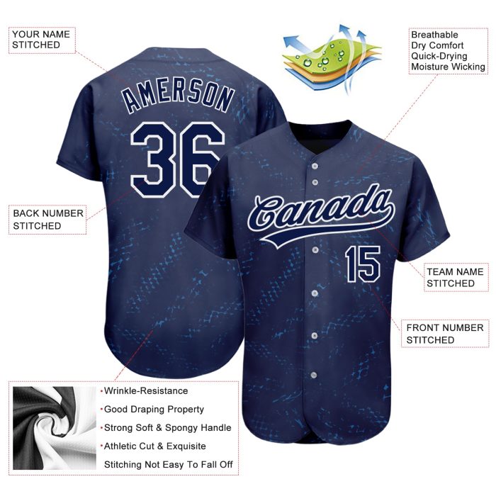 Custom Navy-Black 3D Pattern Authentic Baseball Jersey for Men Custom Navy Navy-Black 3D Pattern Design Authentic Baseball - Image 3