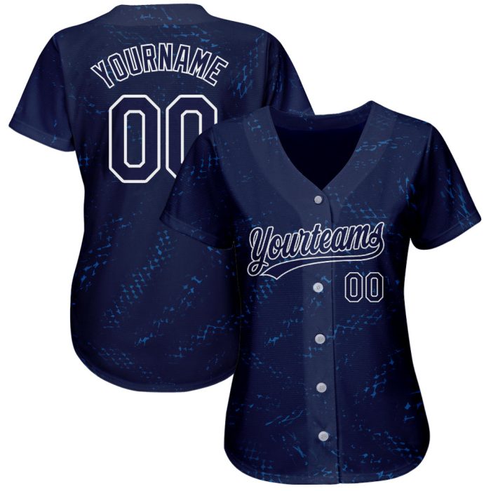 Custom Navy-Black 3D Pattern Authentic Baseball Jersey for Men Custom Navy Navy-Black 3D Pattern Design Authentic Baseball - Image 2