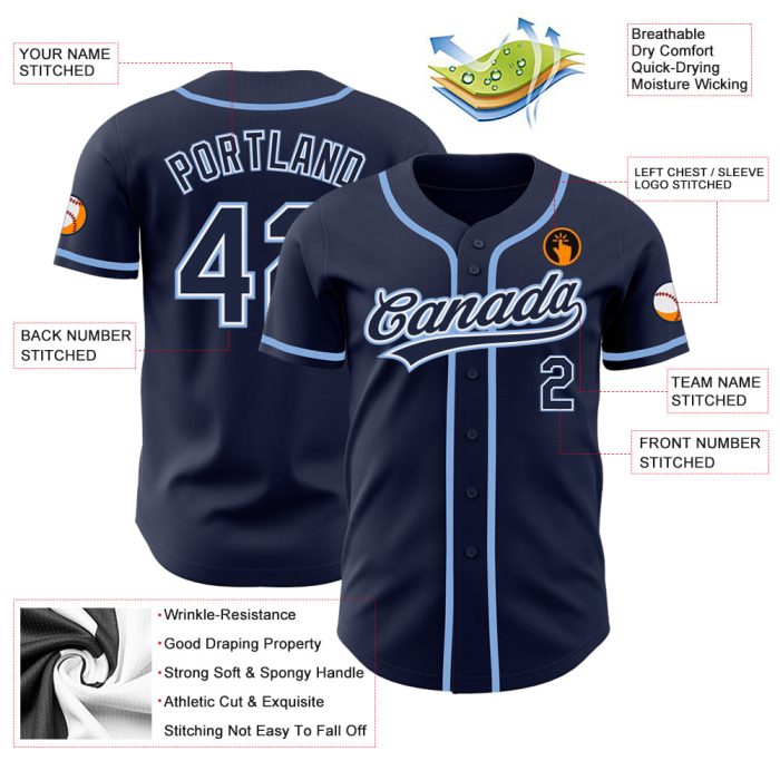 Custom Navy Light Blue Baseball Jersey - Authentic Design for Fans Custom Navy Navy-Light Blue Authentic Baseball Jersey - Image 3