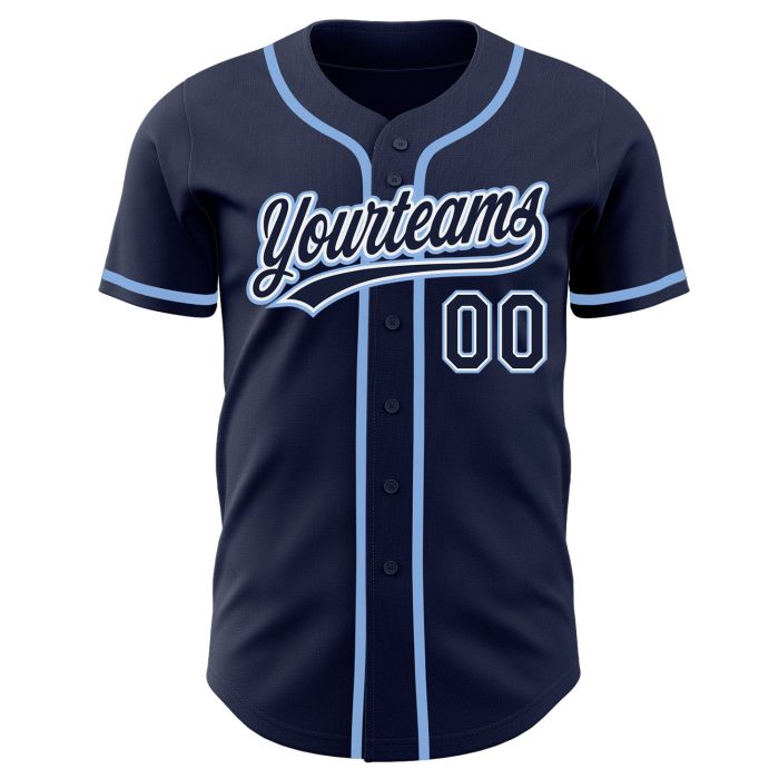 Custom Navy Light Blue Baseball Jersey - Authentic Design for Fans Custom Navy Navy-Light Blue Authentic Baseball Jersey - Image 2