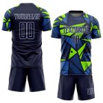 Custom Navy and Neon Green Soccer Uniform Jersey - Sublimation Print Custom Navy Navy-Neon Green Sublimation Soccer Uniform - Image 2