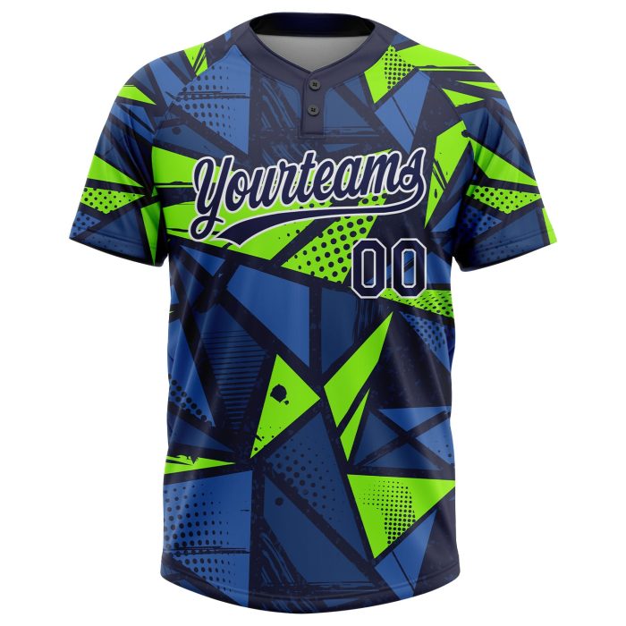 Custom Navy Neon Green Unisex Two-Button Softball Jersey for Men and Women Custom Navy Navy-Neon Green Two-Button Unisex - Image 2