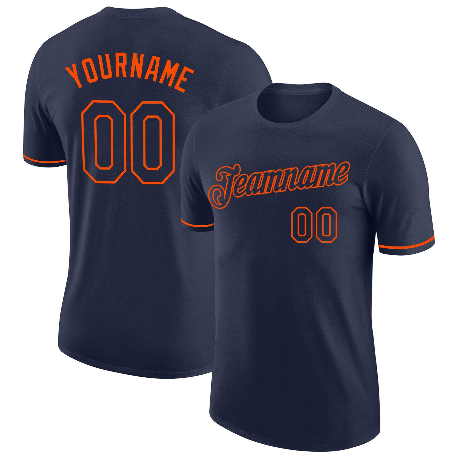 Custom Navy Performance T-Shirt with Orange Accents, Style 7484 Custom Navy Navy-Orange Performance T-Shirt Style 7484